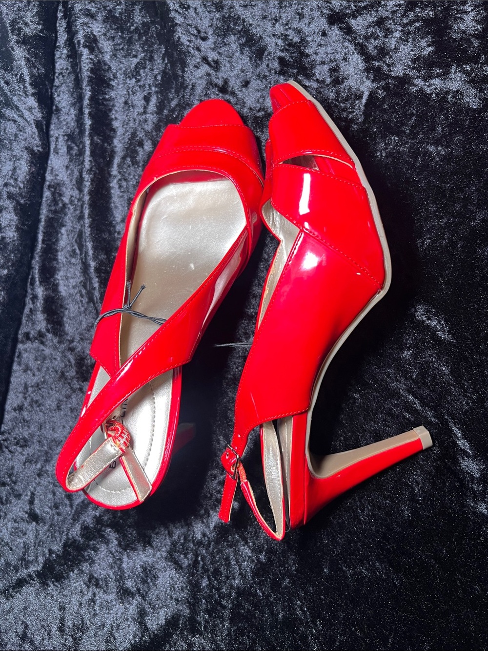 Bandolino Red Patent Leather Peep-Toe Slingback Heels